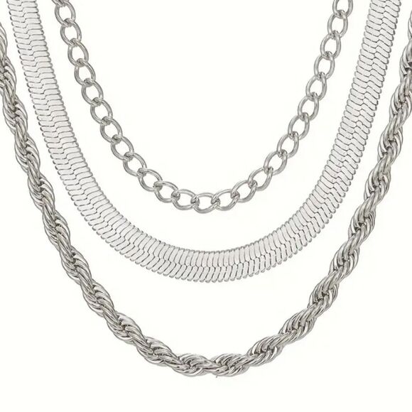 3-Piece Set Chain Necklaces Gold or Silver Plated Fashionable Fashion Jewelry - Picture 5 of 14
